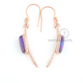 Beautiful Purple Copper Turquoise Earrings, Turquoise Gemstone Rose Gold Earrings Jewelry For Women